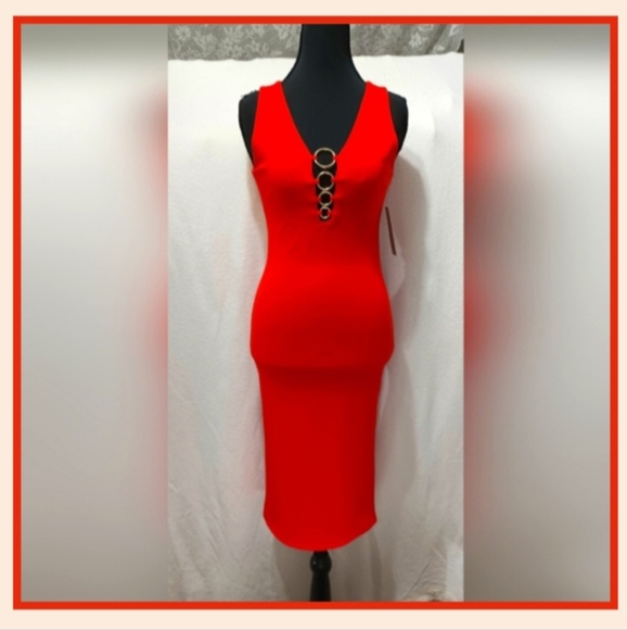NWT Rings of Heart Red Peekaboo Bodycon Dress Size Small by Derek Heart - Picture 5 of 7